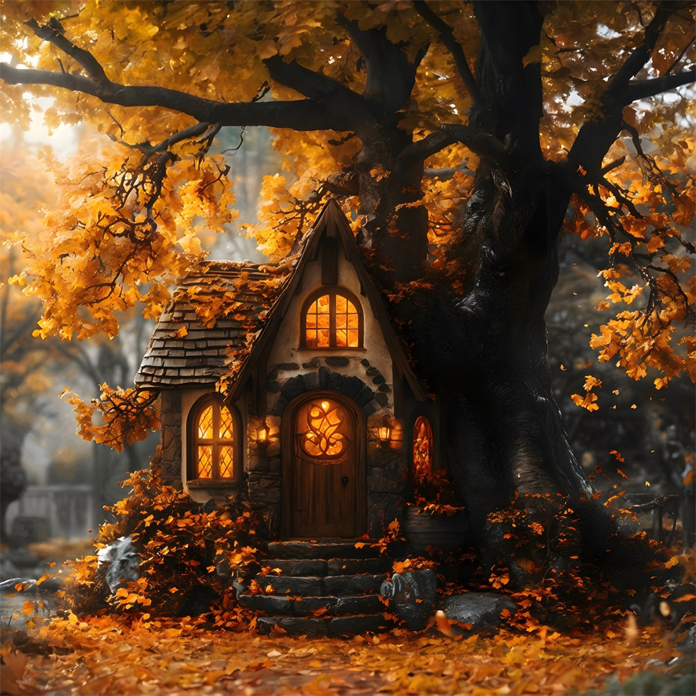 Herbst Wald Baumhaus Ahornblätter Hintergrund RR9-22
