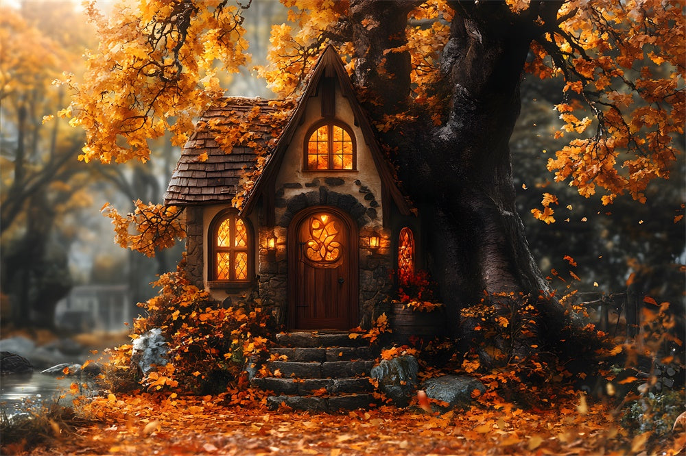 Herbst Wald Baumhaus Ahornblätter Hintergrund RR9-22