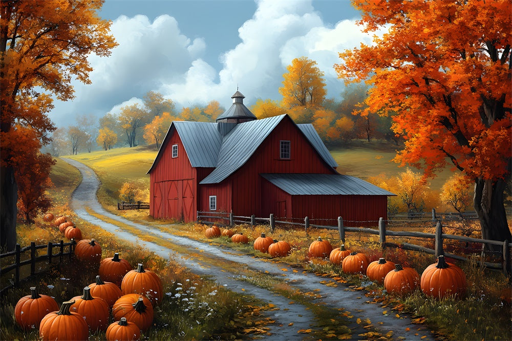 Herbst-Wald-Dorf-Haus-Kürbisweg-Kulisse RR9-26