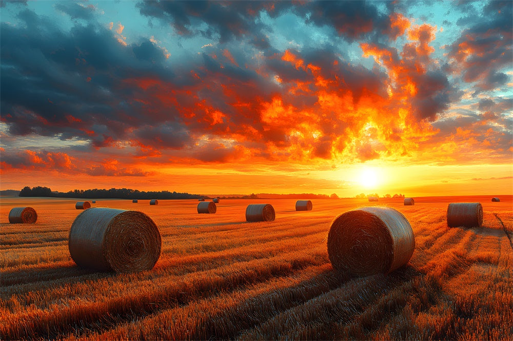 Herbst Sonnenuntergang Ernte Weizenfeld Fotokulisse RR9-29