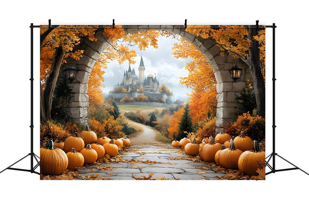 Herbstblätter Steinbogen Tür Schloss Hintergrund RR9-31