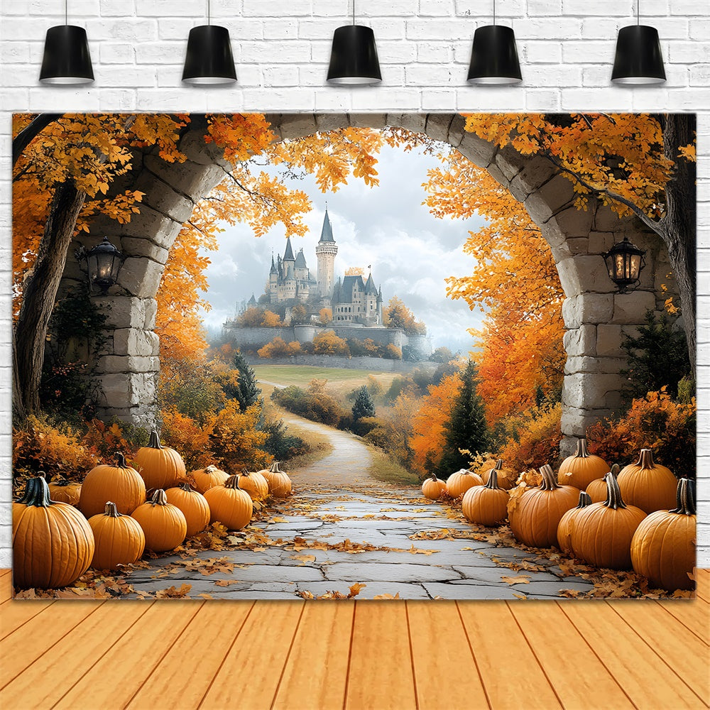 Herbstblätter Steinbogen Tür Schloss Hintergrund RR9-31
