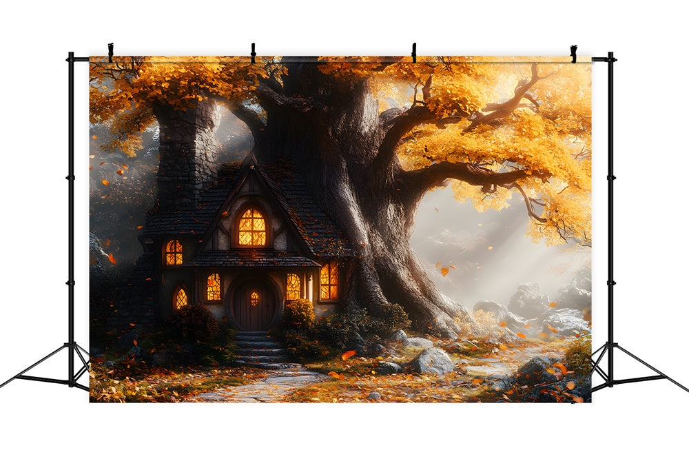 Herbst Ahornbaum Haus Steinweg Hintergrund RR9-32