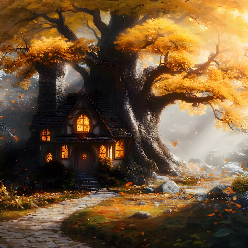 Herbst Ahornbaum Haus Steinweg Hintergrund RR9-32