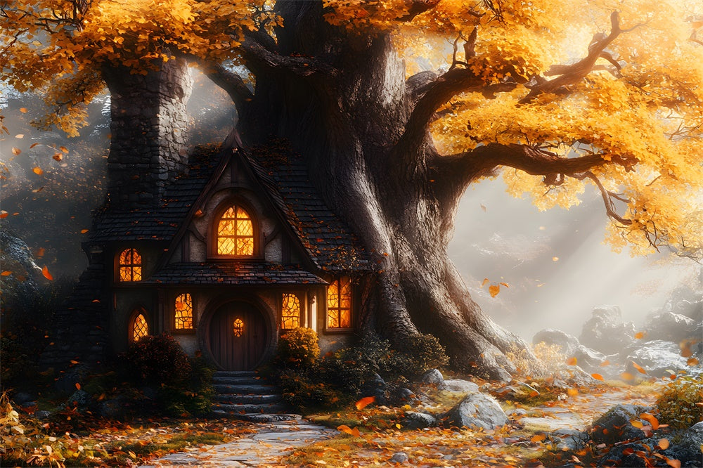 Herbst Ahornbaum Haus Steinweg Hintergrund RR9-32