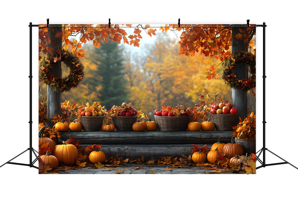 Herbstkürbis Obsternte Ahornblätter Hintergrund RR9-34