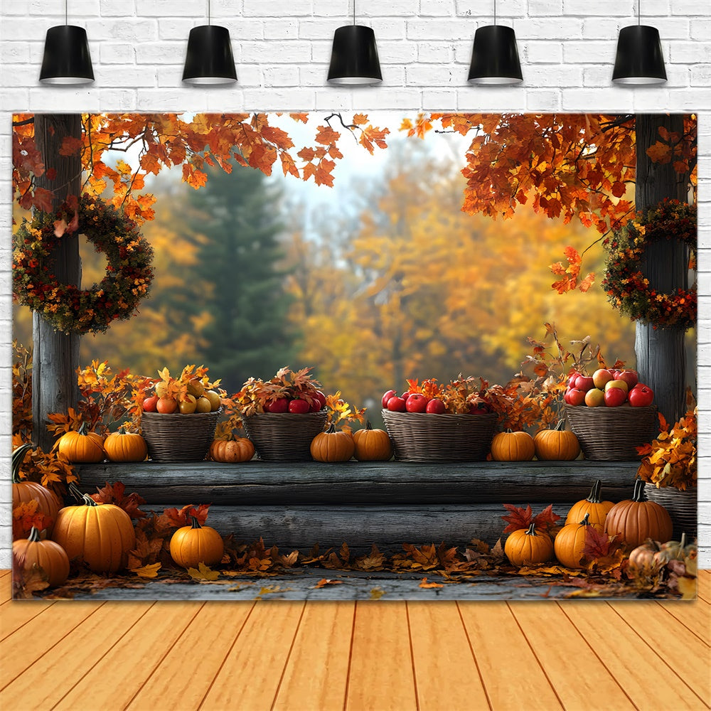 Herbstkürbis Obsternte Ahornblätter Hintergrund RR9-34