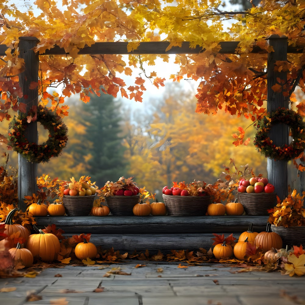 Herbstkürbis Obsternte Ahornblätter Hintergrund RR9-34
