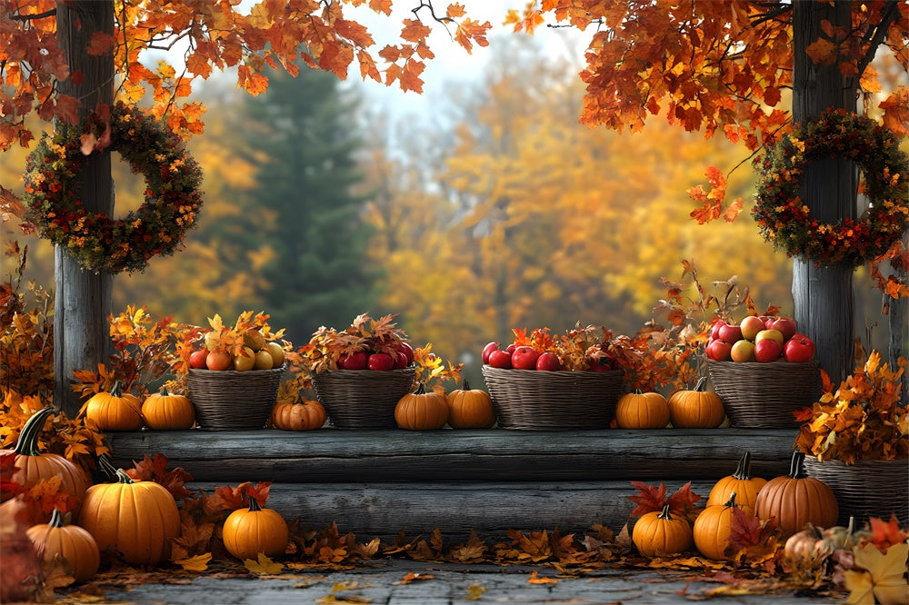 Herbstkürbis Obsternte Ahornblätter Hintergrund RR9-34