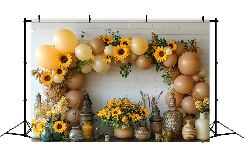 Ballons Sonnenblumen Dekorierte Wand Herbstkulisse RR9-37