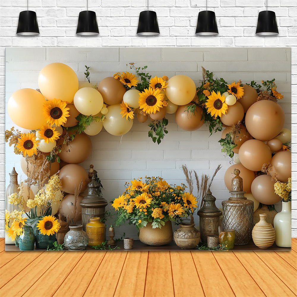 Ballons Sonnenblumen Dekorierte Wand Herbstkulisse RR9-37