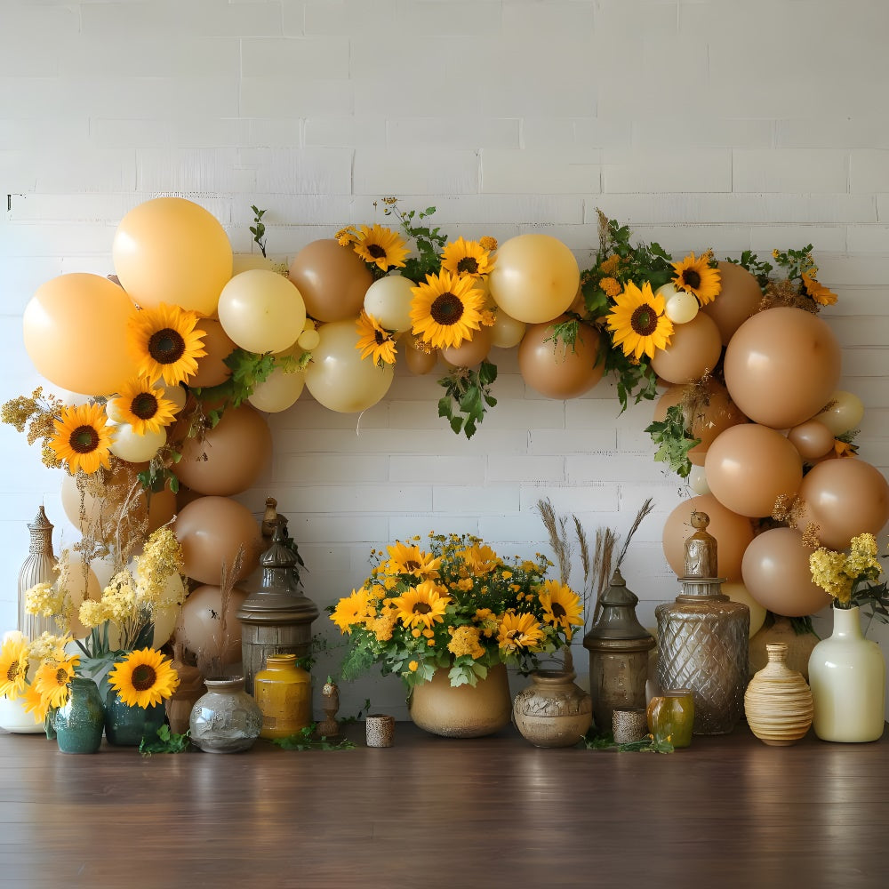 Ballons Sonnenblumen Dekorierte Wand Herbstkulisse RR9-37
