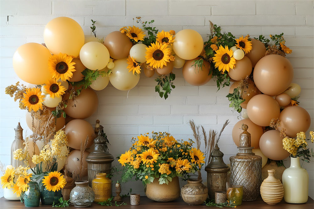 Ballons Sonnenblumen Dekorierte Wand Herbstkulisse RR9-37