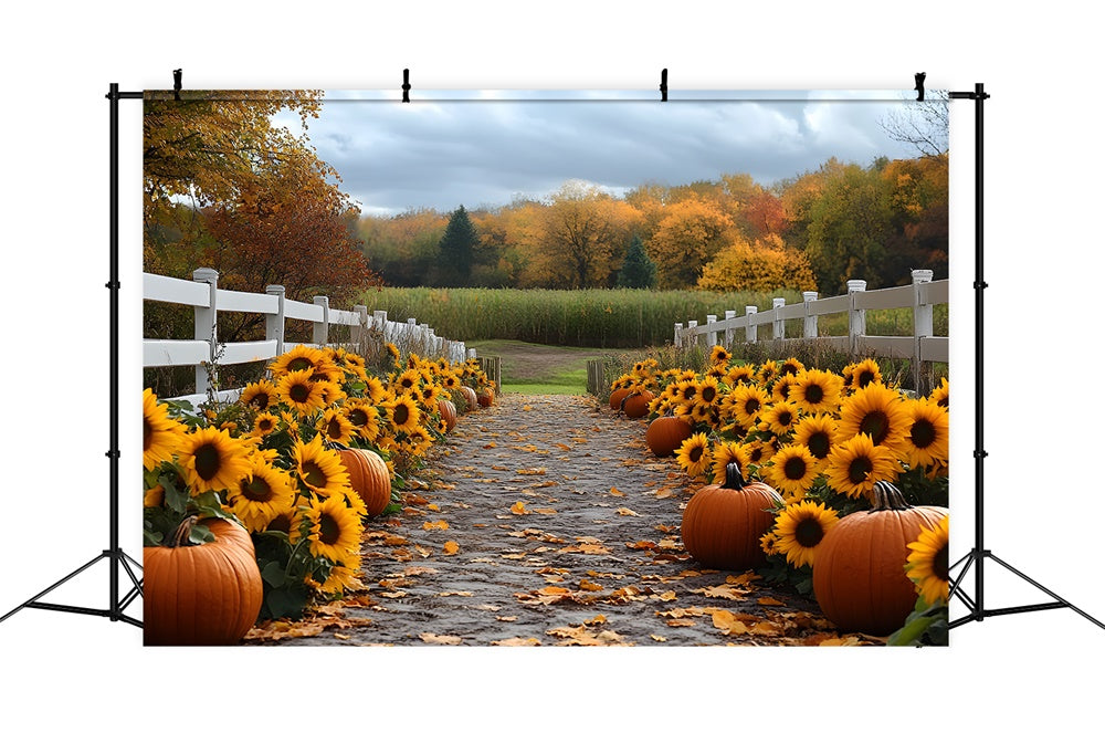 Herbst-Sonnenblumen-Kürbisweg-Wald-Kulisse RR9-38