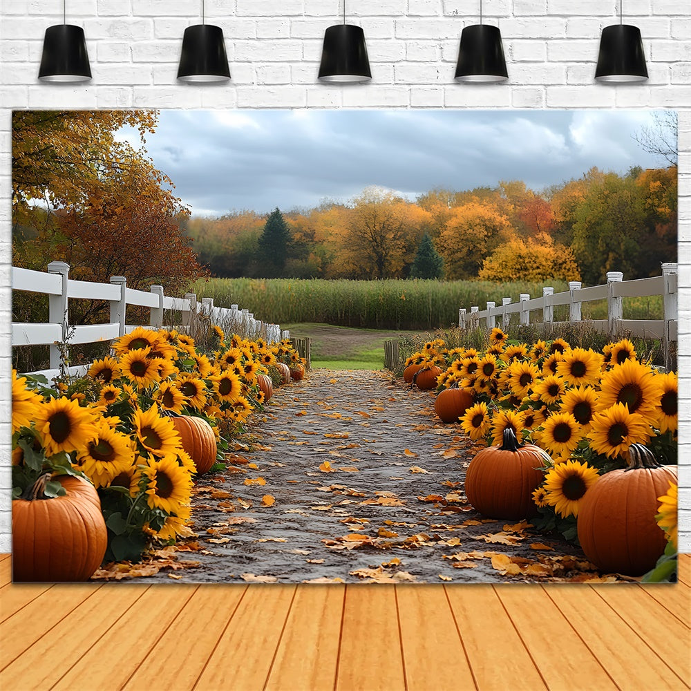 Herbst-Sonnenblumen-Kürbisweg-Wald-Kulisse RR9-38