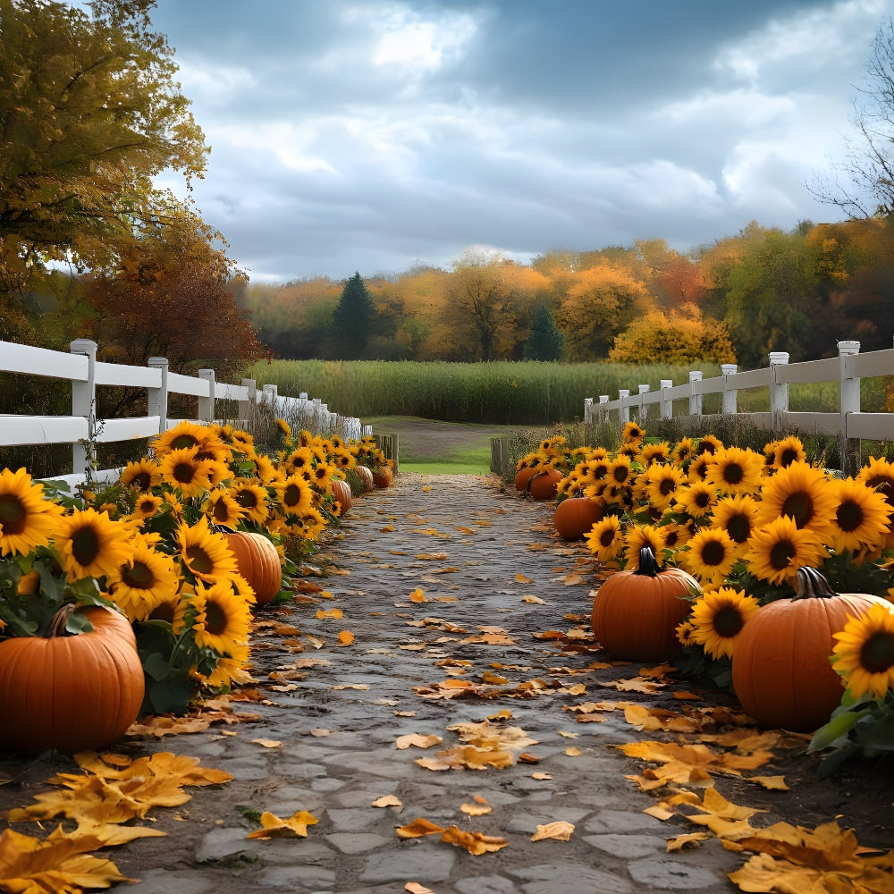Herbst-Sonnenblumen-Kürbisweg-Wald-Kulisse RR9-38