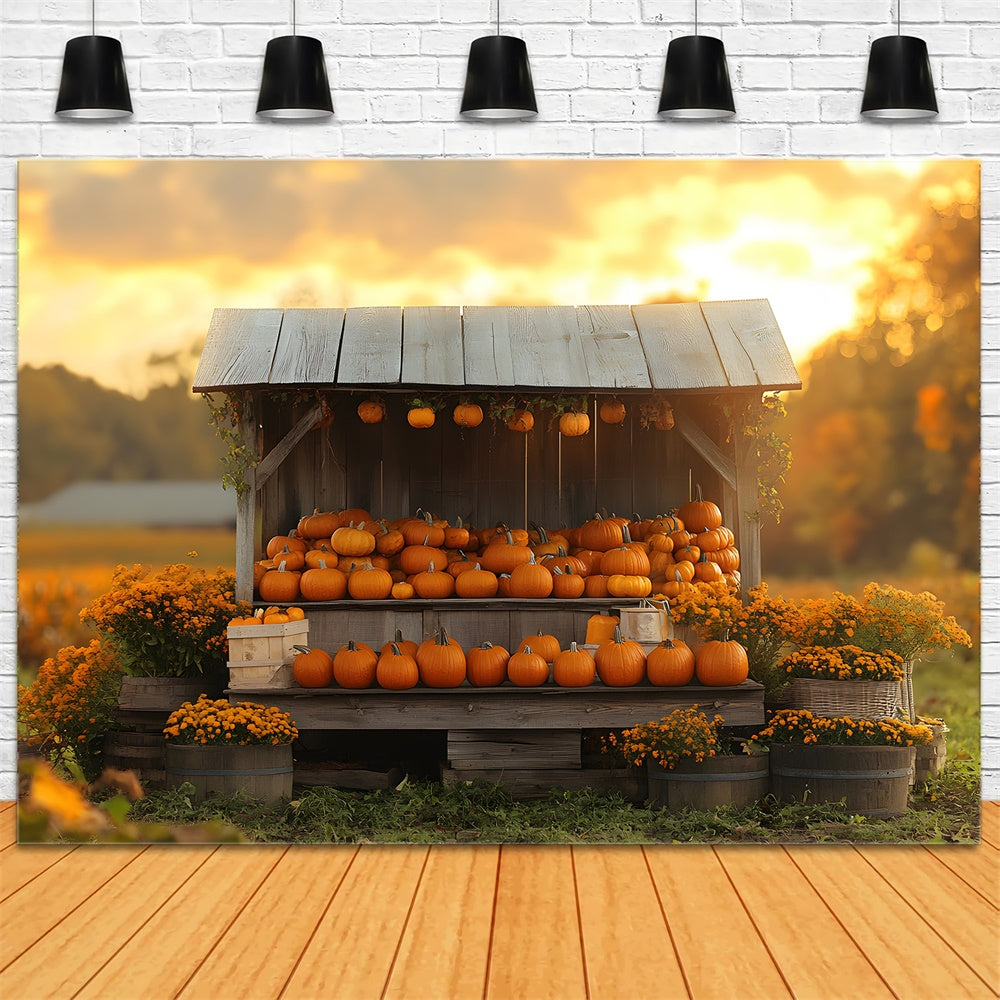 Herbst Sonnenuntergang Kürbis Blumen Holz Display Hintergrund RR9-40