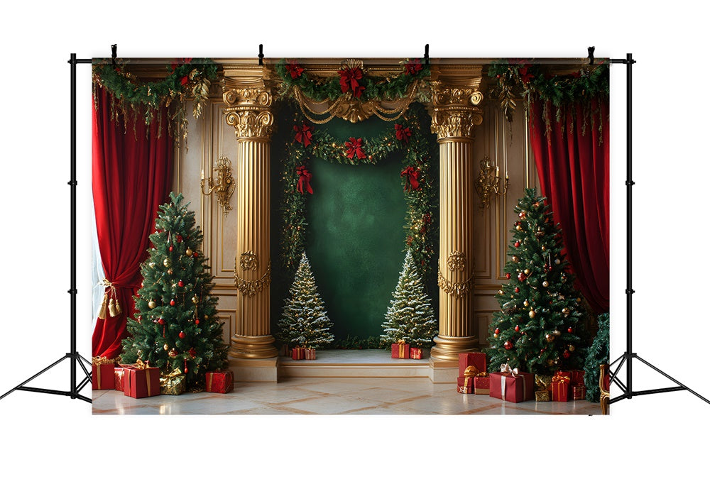 Weihnachten Herrenhaus Zimmer Gold Retro Wand Hintergrund RR9-47