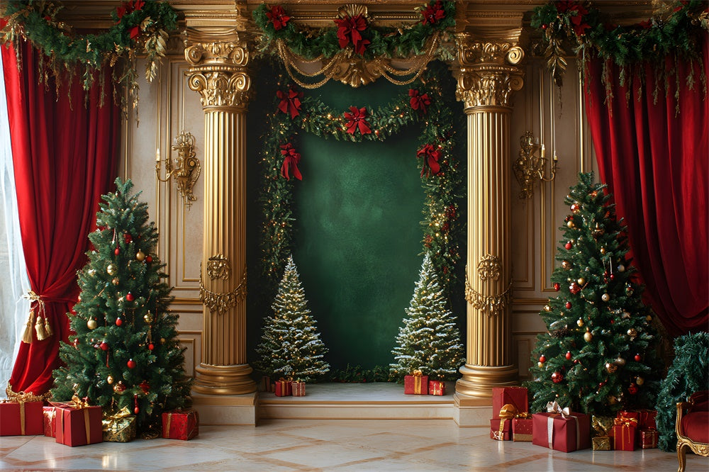 Weihnachten Herrenhaus Zimmer Gold Retro Wand Hintergrund RR9-47