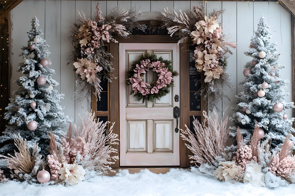 Weihnachtlich geschmückte Tür Wandkranz Bäume Hintergrund RR9-48