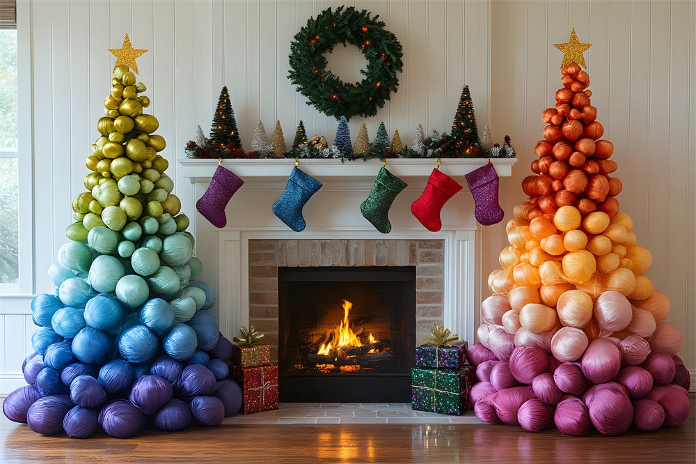 Weihnachten Regenbogen Kugel Baum Kamin Hintergrund RR9-50