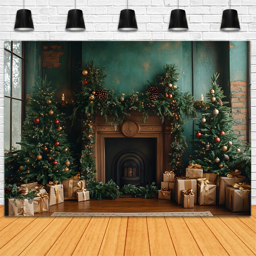 Weihnachten Tannenbäume Kranz Geschenkboxen Backdrop RR9-54