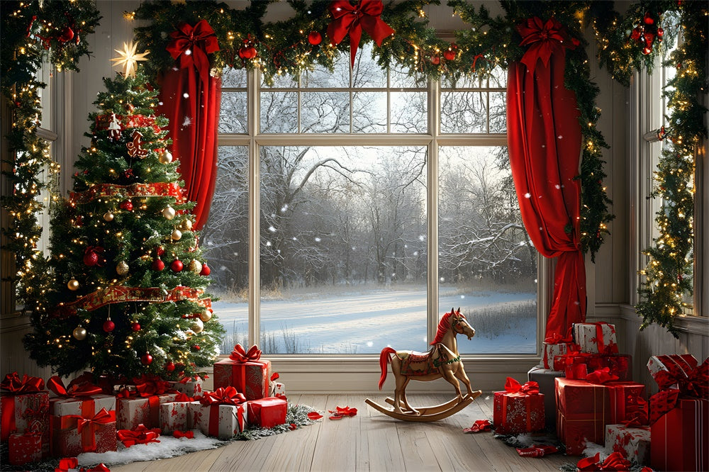 Weihnachtlich geschmücktes Fenster Schneeansicht Backdrop RR9-56