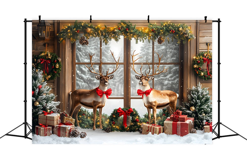 Weihnachten Fenster Girlande Kranz Rentier Backdrop RR9-60