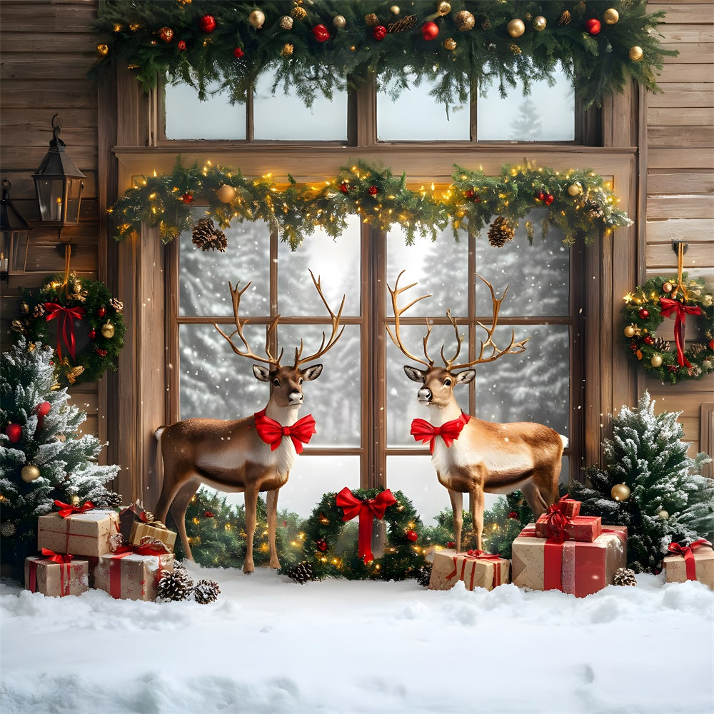 Weihnachten Fenster Girlande Kranz Rentier Backdrop RR9-60