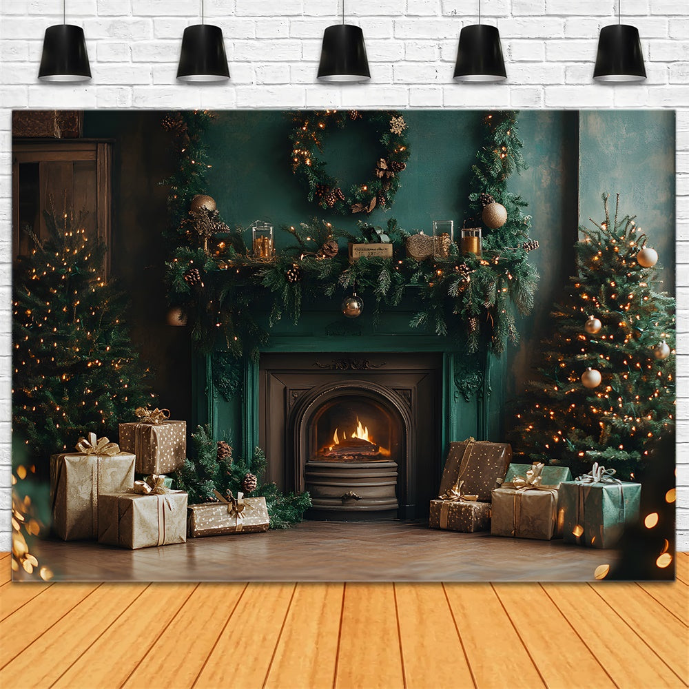 Weihnachten Vintage Grün Wand Kamin Backdrop RR9-63