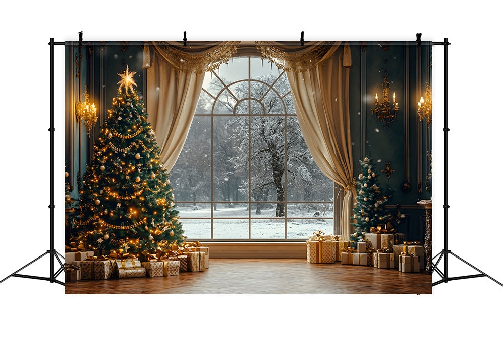 Weihnachten funkelnde Bäume Fenster Schnee Blick Hintergrund RR9-65