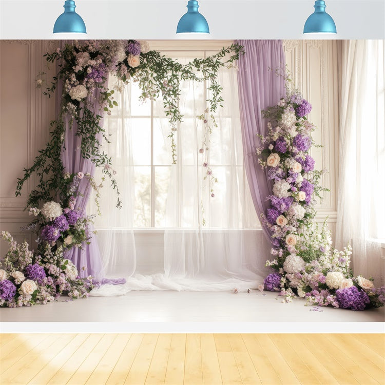 Frühlingshintergrund Ideen Lila Blumenbogen Hochzeitskulisse TWW2-20