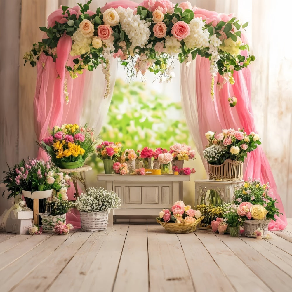 Backdrops für den Frühling Charming Floral Pink Drapes Backdrop TWW2-35
