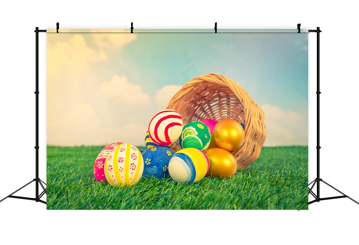 Ostern Fotokulisse Ideen Rustikaler Korb Eierjagd Hintergrund TWW3-22