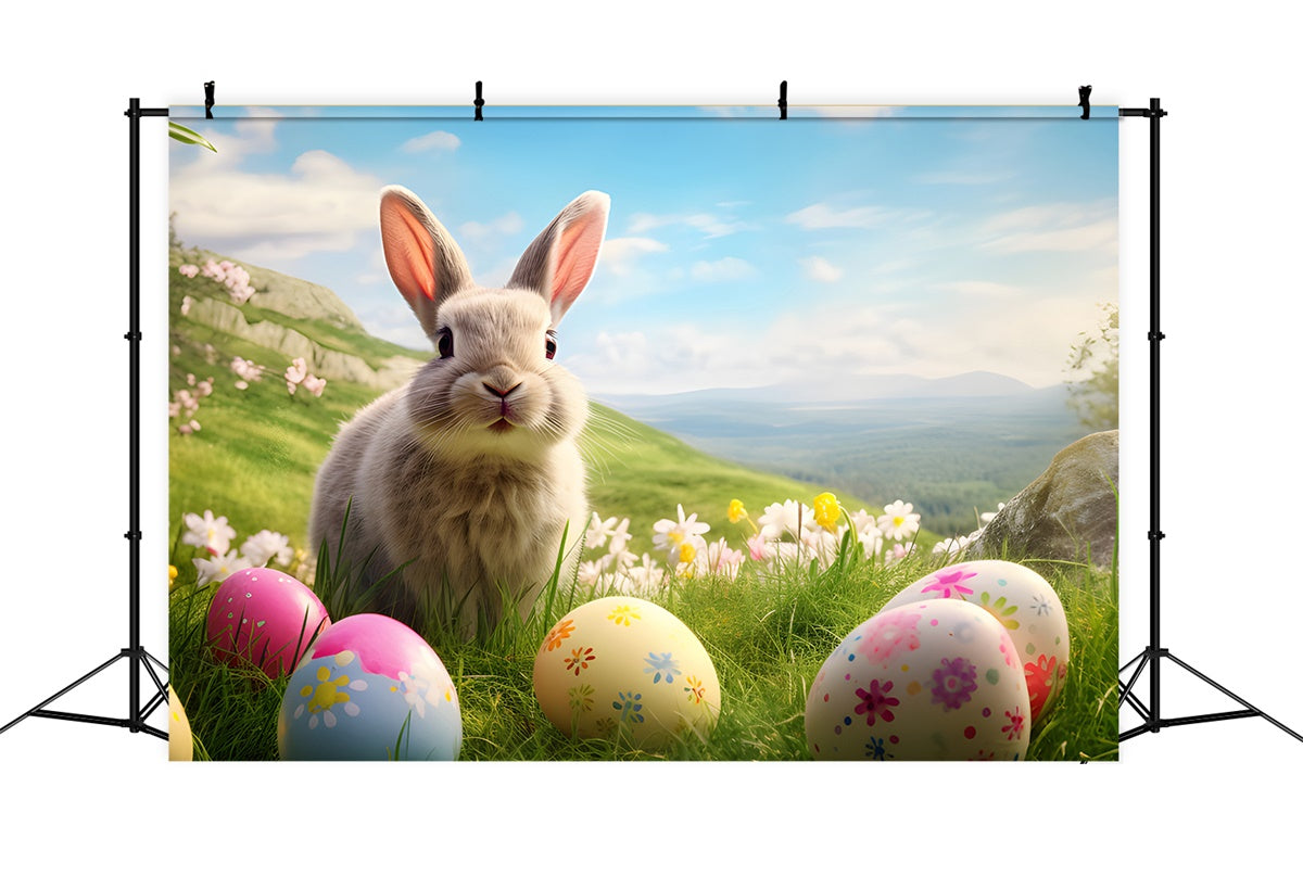 Osterei-Hintergrundkulisse Happy Bunny Frühlingshügel-Hintergrundkulisse TWW3-33