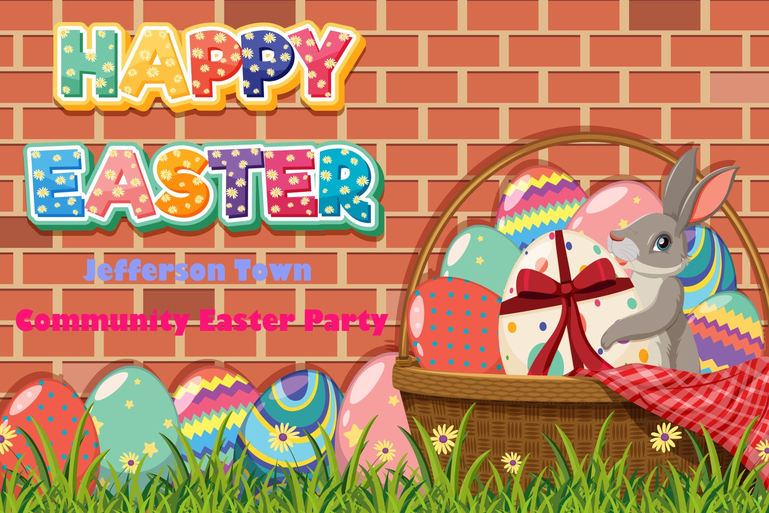 Backdrop für Ostern Backsteinmauer Hasen Korb Personalisierte Backdrop TWW3-58