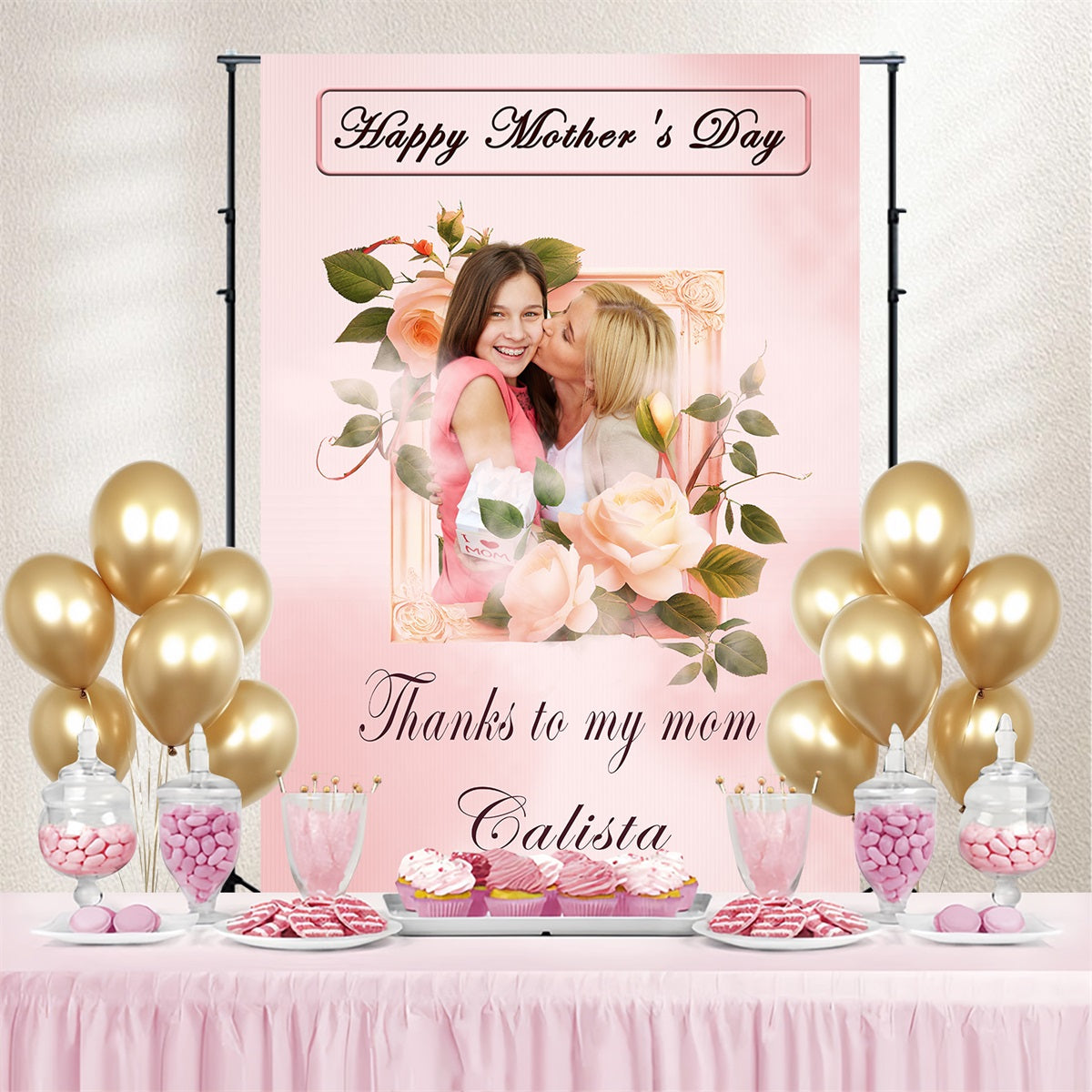 Mother's Day Foto Backdrop Rosa Blossom Liebe Personalisierte Backdrop TWW4-4