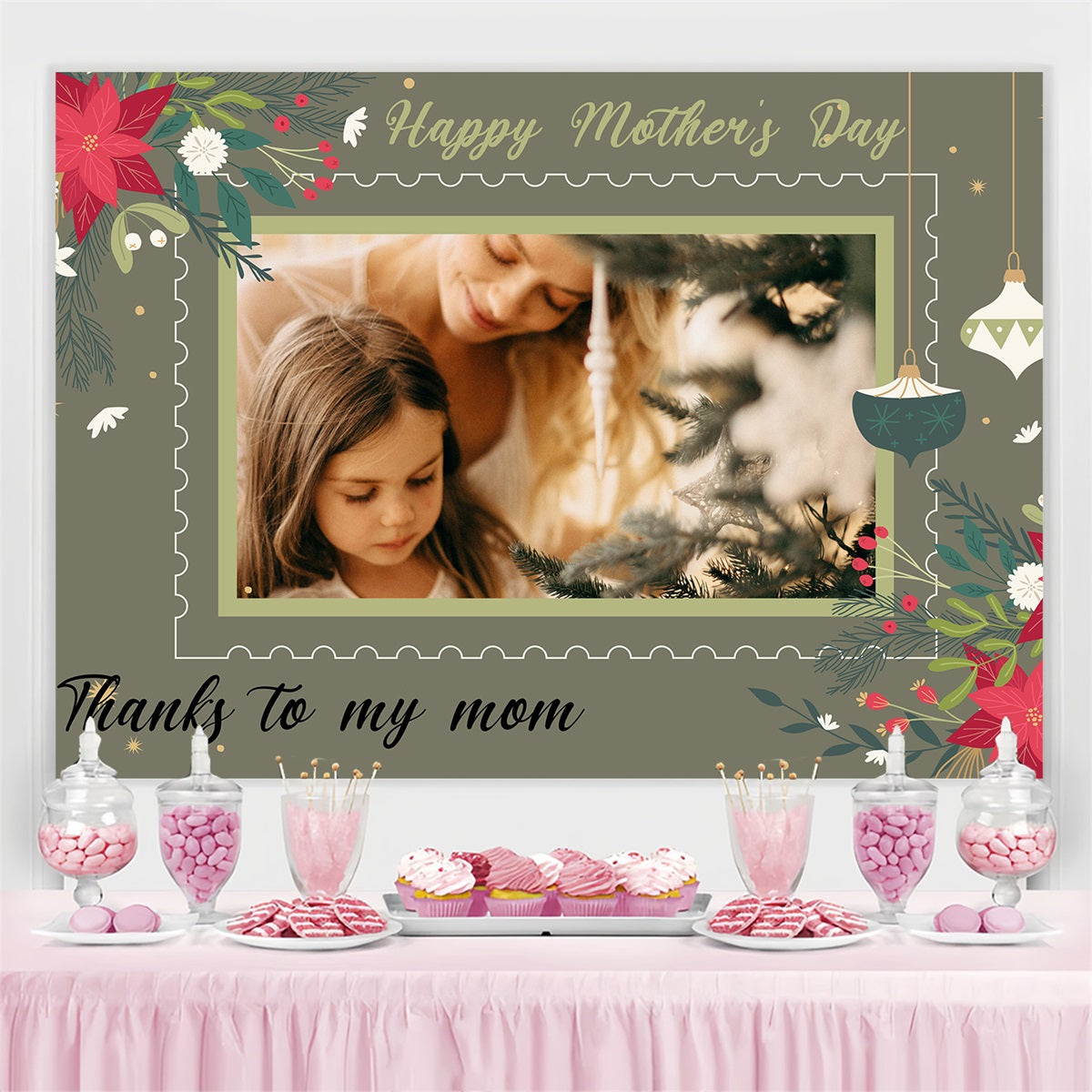 Mothers Day Backdrop Lila Dots Flowers Benutzerdefinierte Backdrop TWW4-7