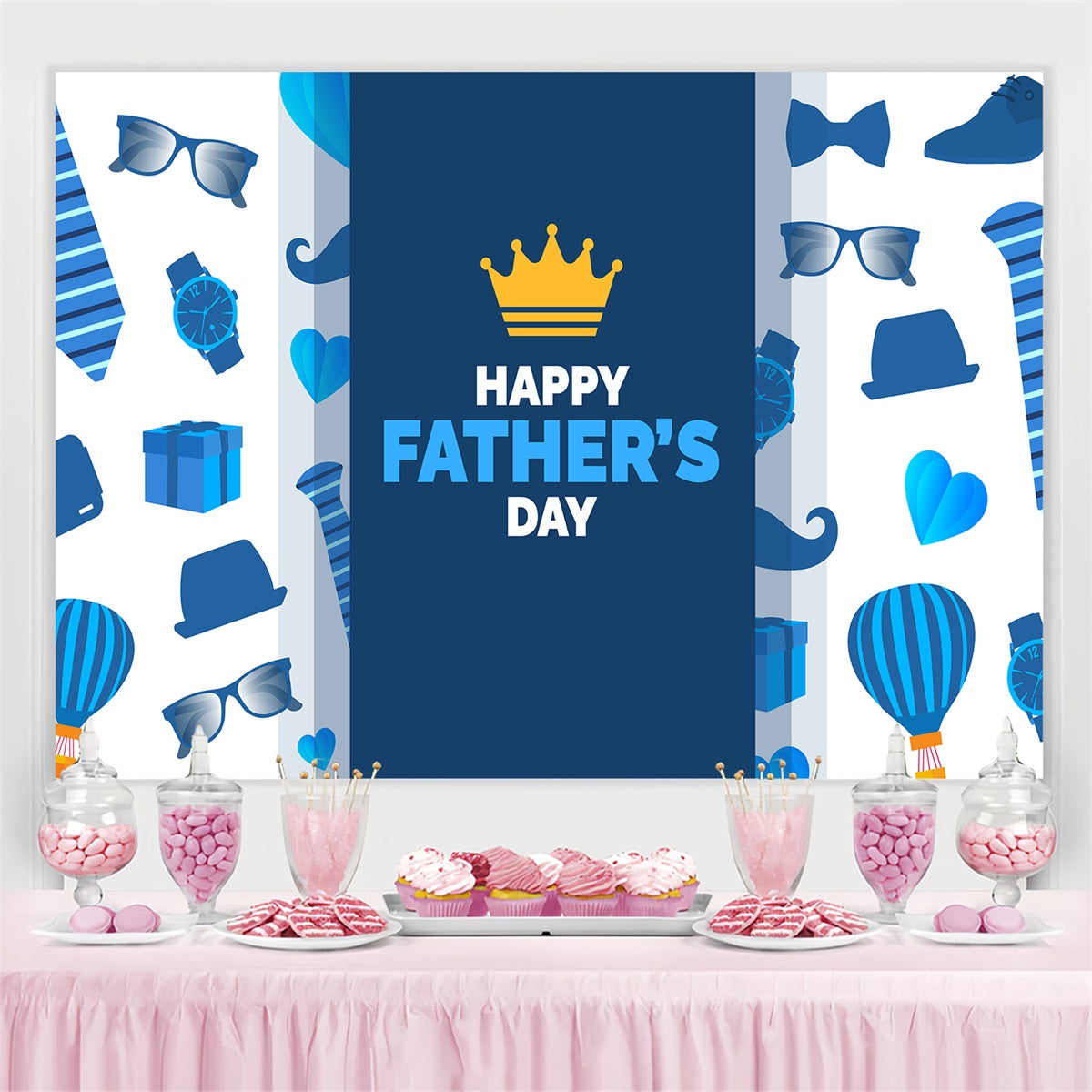 Vatertag Backdrop Ideen Krone Blau Geschenk Icons Custom Backdrop TWW4-90