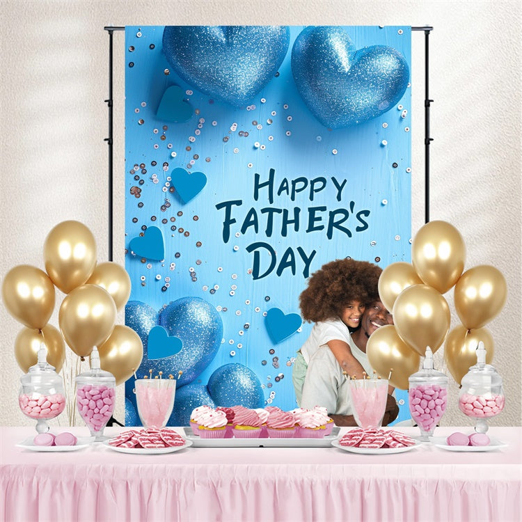 Vatertags-Hintergrund Blaue Glitzerherzen Personalisierter Hintergrund TWW4-92