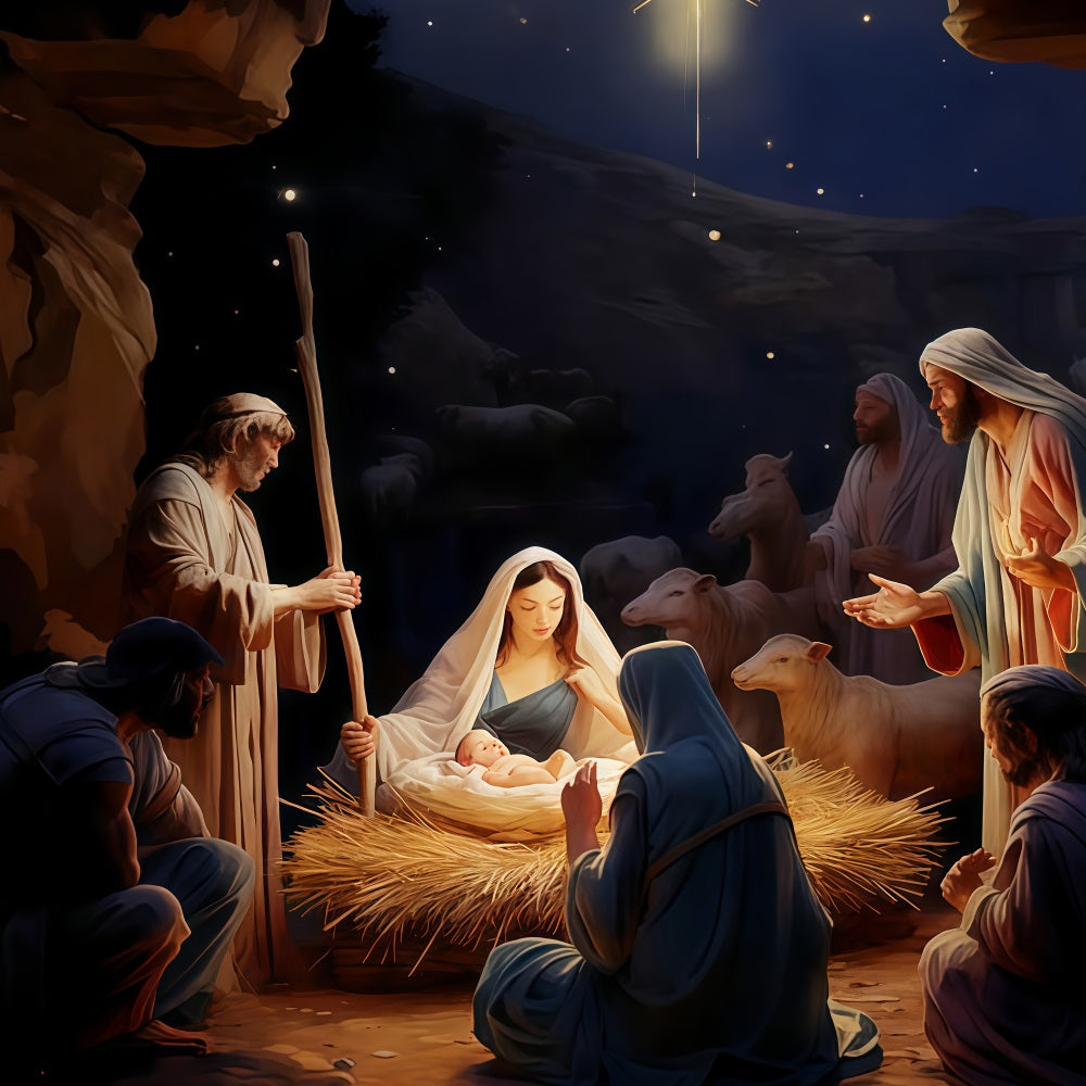 Krippen-Hintergrund Heilige Familie Krippen-Nacht Weihnachtsfotografie-Hintergründe TWW510-102