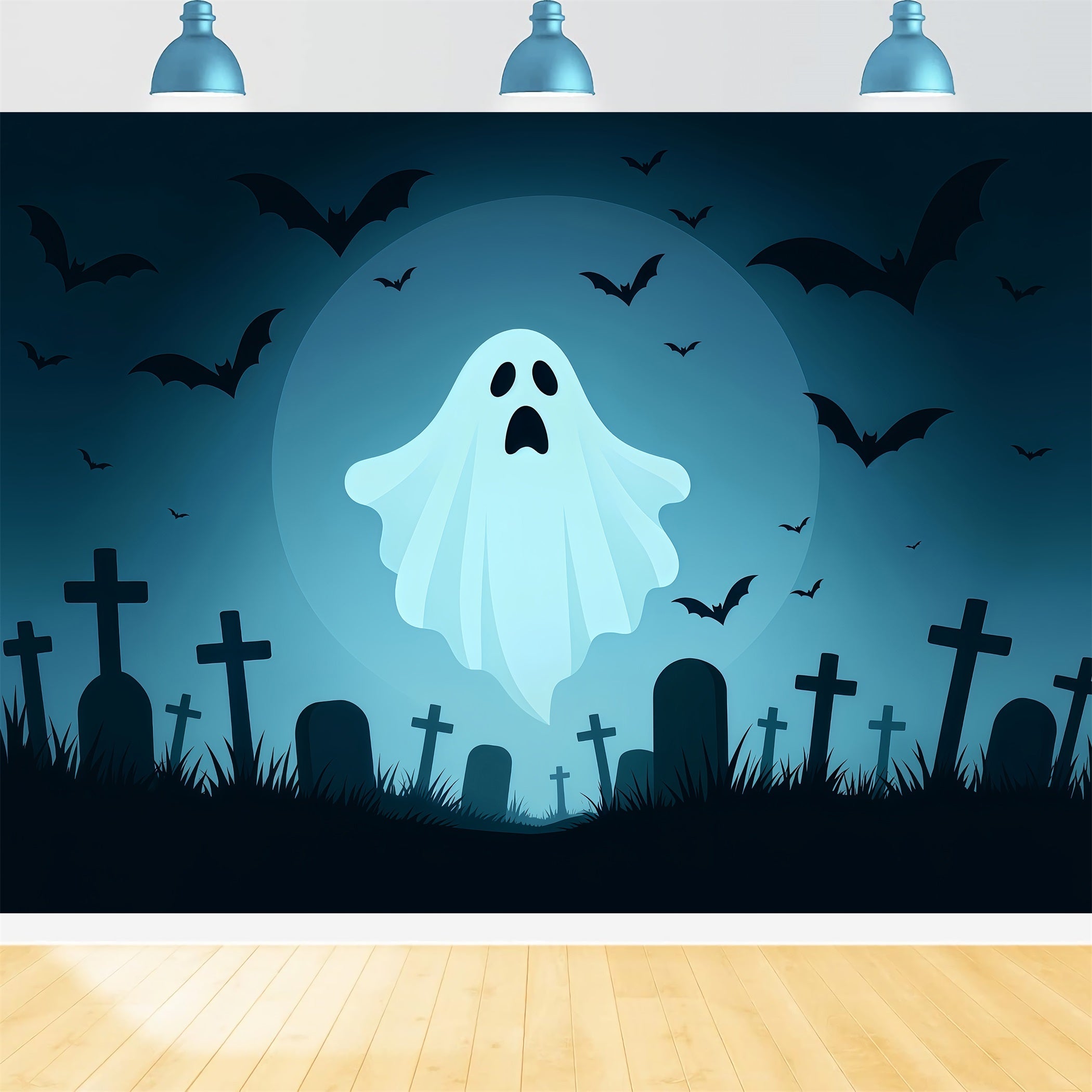 Friedhof-Hintergrund Fliegender Geist Mond Friedhof Halloween-Hintergründe für Fotos TWW510-16