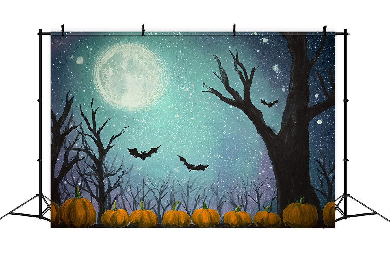 Halloween-Mond-Hintergrund Fledermäuse Kürbisse Sternenmondlicht Halloween-Fotohintergründe TWW510-17