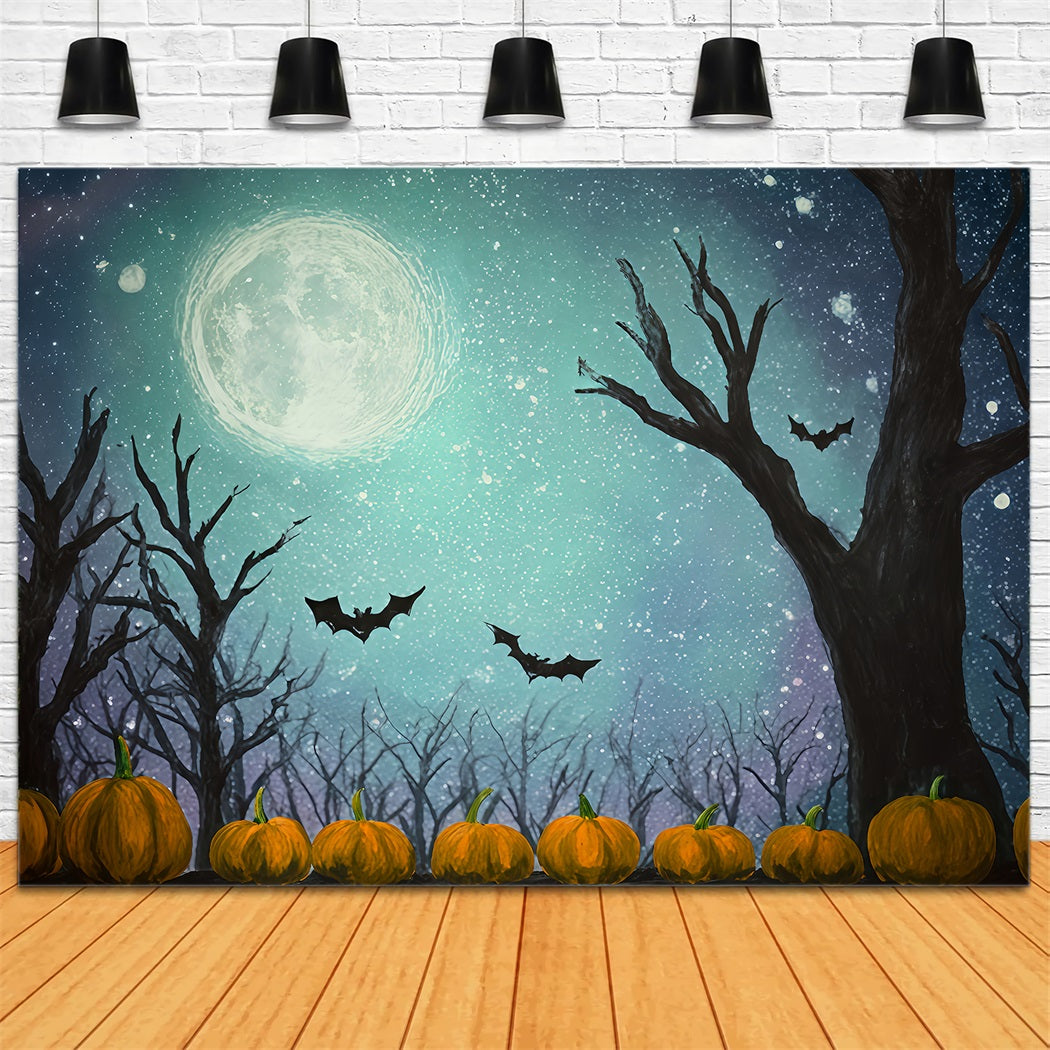 Halloween-Mond-Hintergrund Fledermäuse Kürbisse Sternenmondlicht Halloween-Fotohintergründe TWW510-17