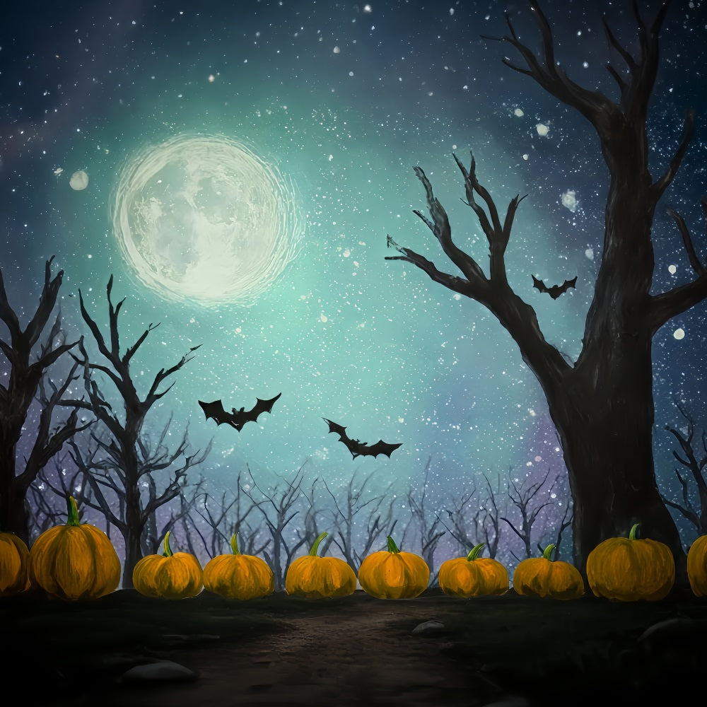Halloween-Mond-Hintergrund Fledermäuse Kürbisse Sternenmondlicht Halloween-Fotohintergründe TWW510-17