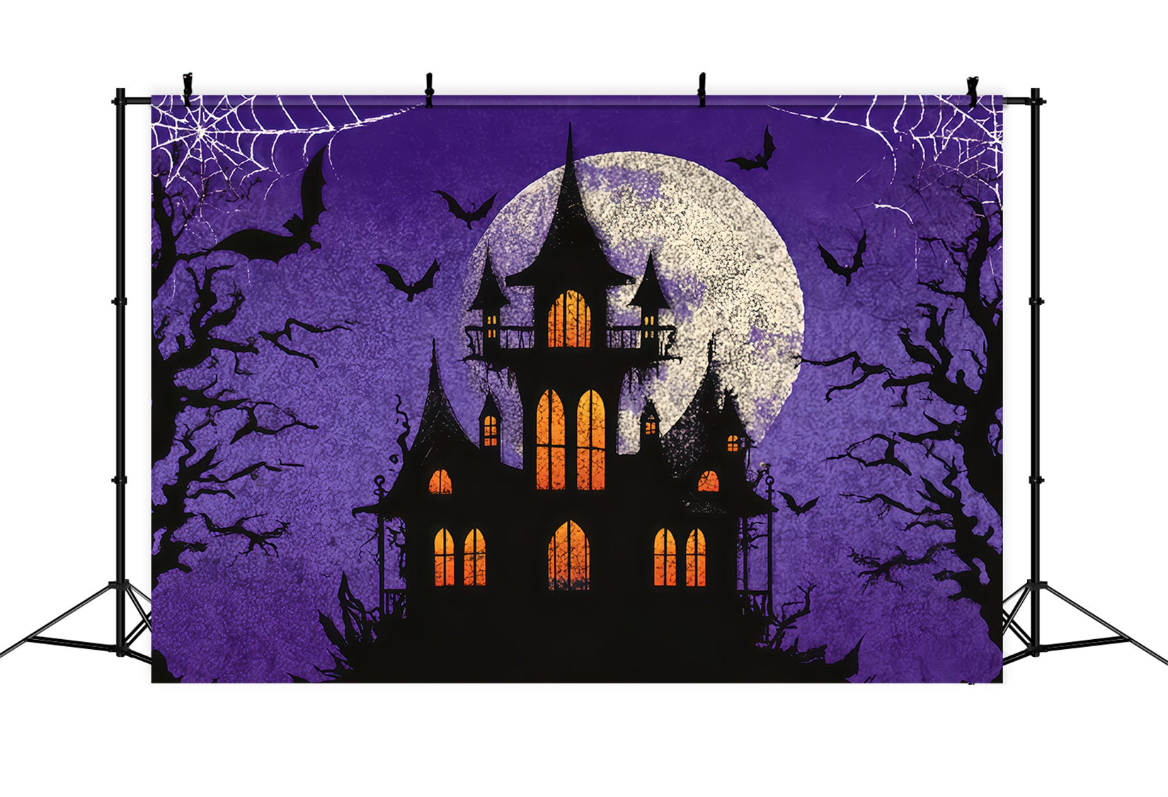Halloween-Hintergrund mit Fledermäusen Spukschloss Lila Mond Gruselige Halloween-Hintergründe TWW510-20