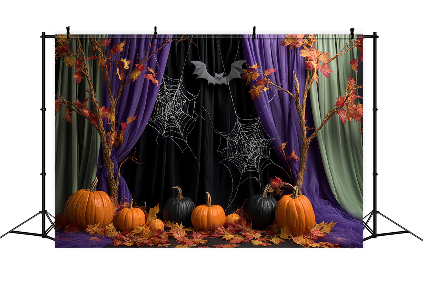 Halloween-Spinnen-Hintergrund Herbstvorhänge Spinnennetze Halloween-Fotohintergründe TWW510-27