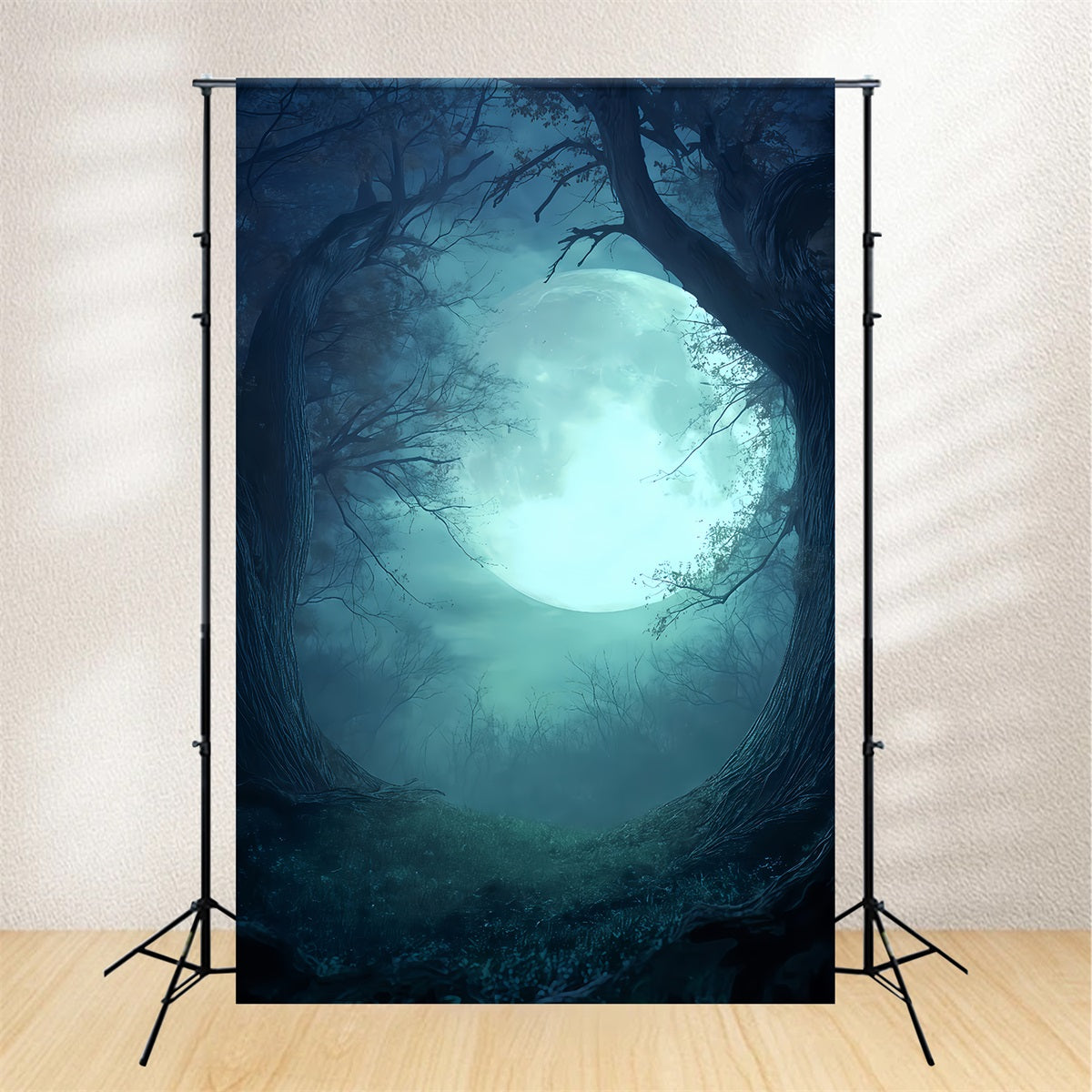 Halloween-Mond-Hintergrund Mondbeschienener Wald Dämmerungsglühen Gruseliger Halloween-Hintergrund TWW510-28