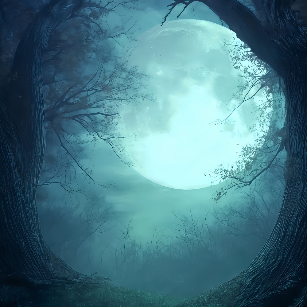 Halloween-Mond-Hintergrund Mondbeschienener Wald Dämmerungsglühen Gruseliger Halloween-Hintergrund TWW510-28