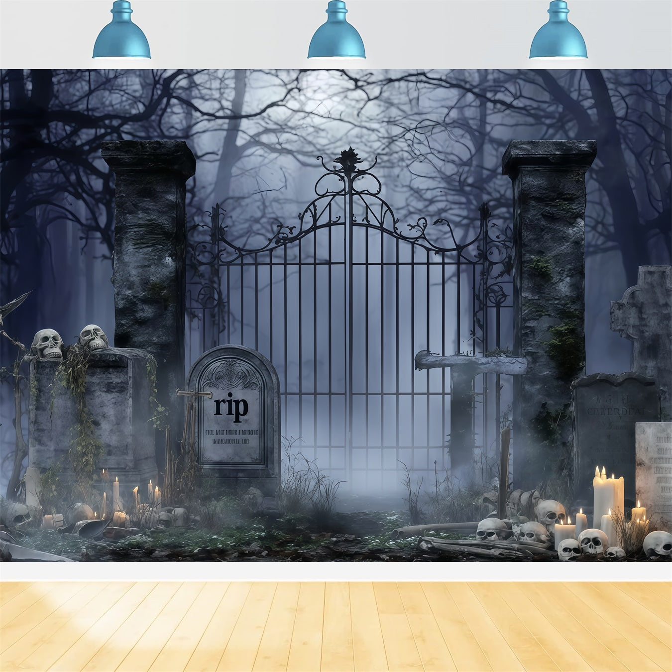 Friedhof-Hintergrund Gruseliger Friedhof Kerzen Halloween-Hintergrund für Fotos TWW510-4